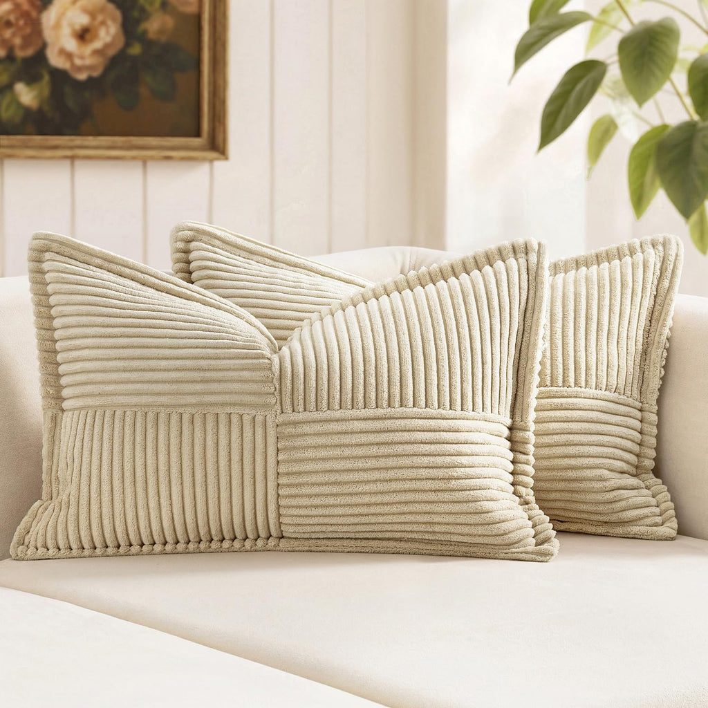 MIULEE Decorative Throw Pillow Covers for Couch 18x18 Inch Beige 2 Pack