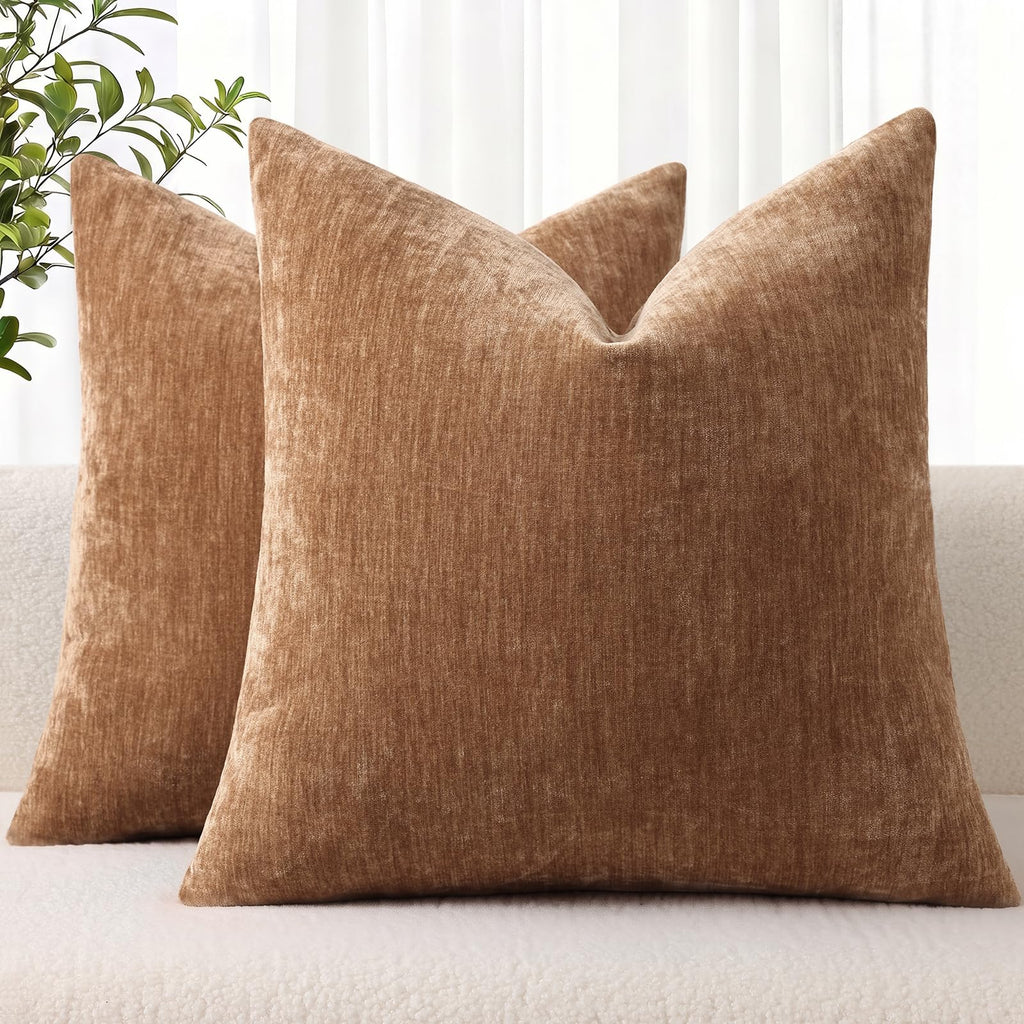 decorUhome Soft Chenille Moss Green Throw Pillow Covers 18X18 Set of 2