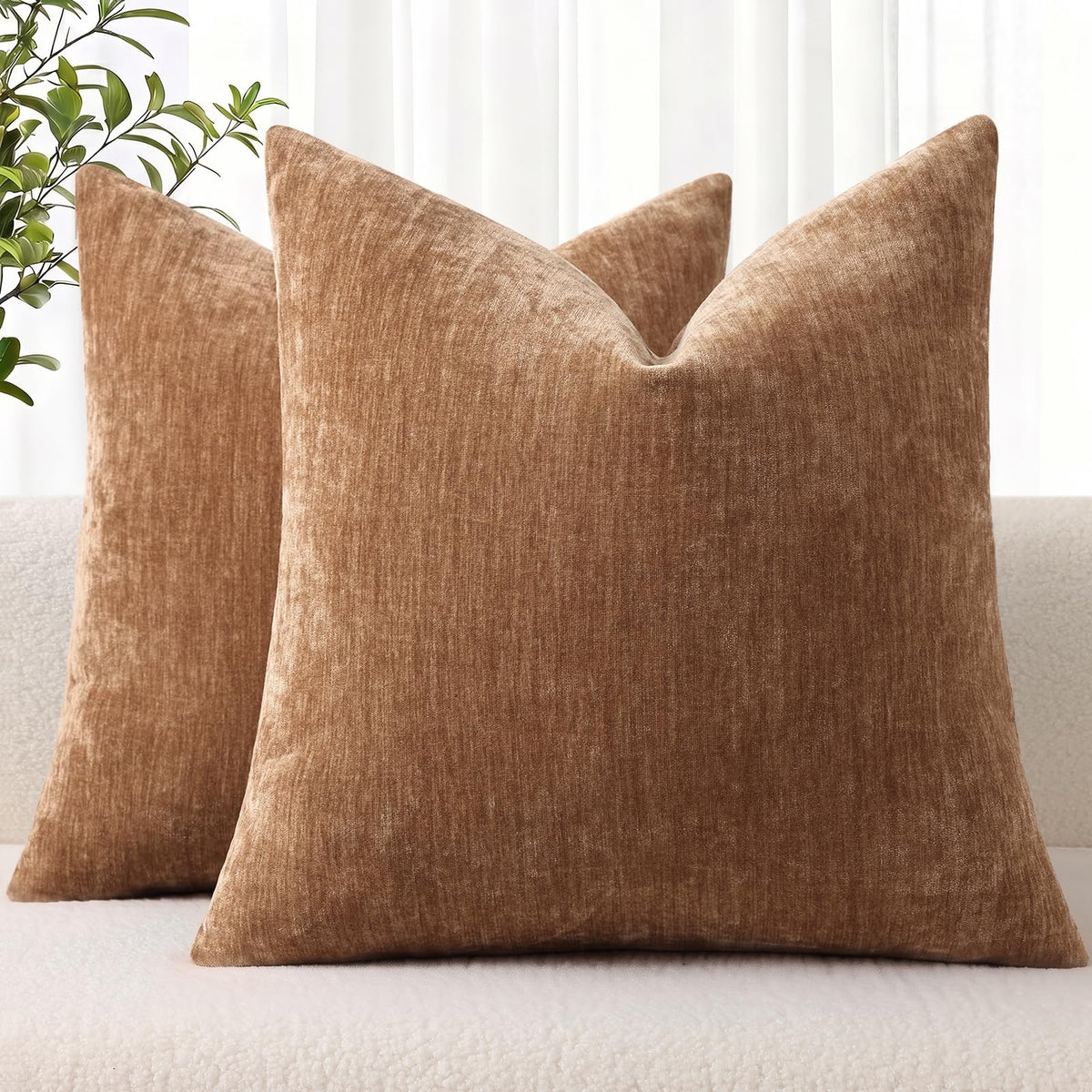 decorUhome Soft Chenille Moss Green Throw Pillow Covers 18X18 Set of 2