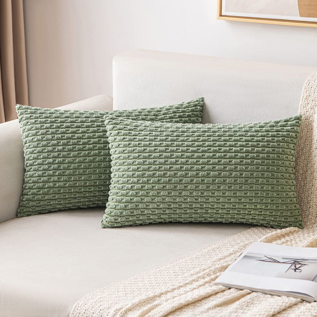 MIULEE Decorative Throw Pillow Covers 20x20 Cream White Textured Corduroy