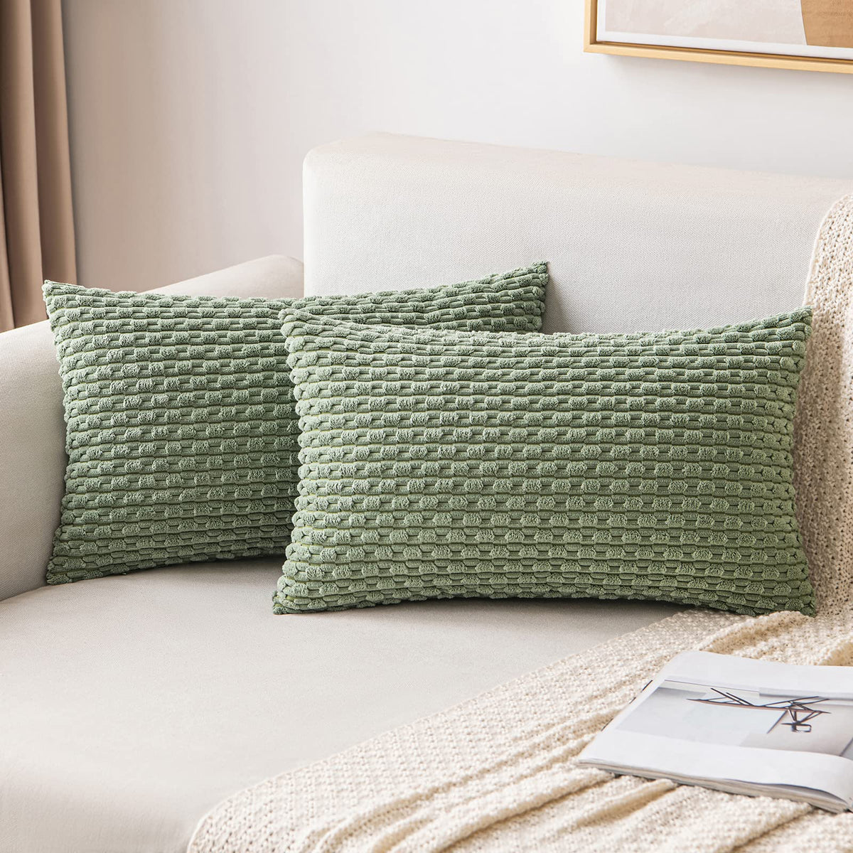 MIULEE Decorative Throw Pillow Covers 20x20 Cream White Textured Corduroy