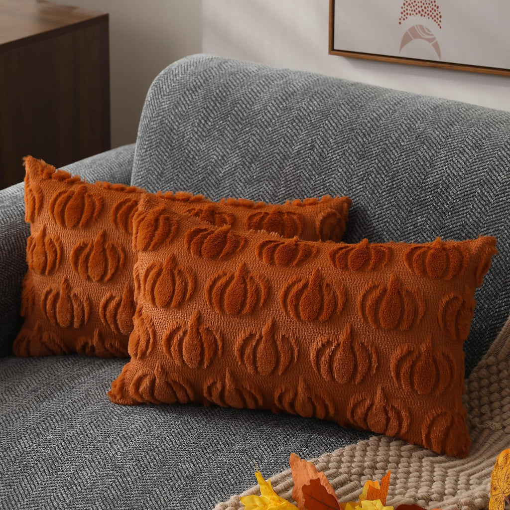 DFXSZ Fall Pillow Covers 18x18 2Pcs Rust Pumpkin Fall Decorations for Home