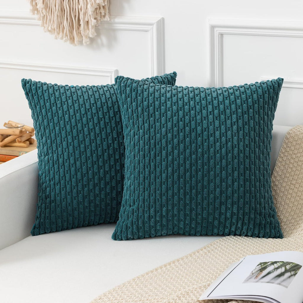Kevin Textile Soft Corduroy 18x18 Inch Pillow Covers 2 Pack, Sage Green
