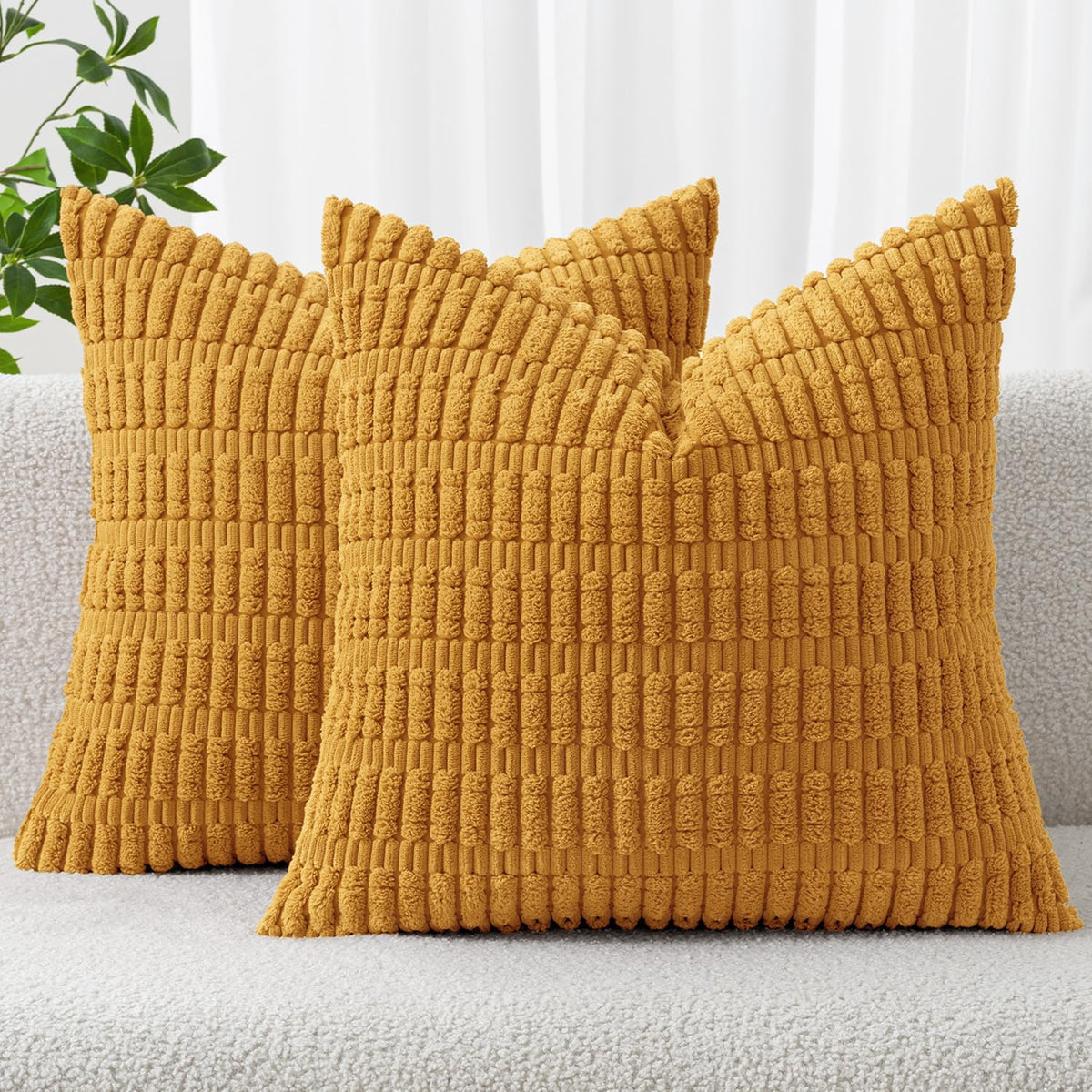 MIULEE Fall Corduroy Decorative Throw Pillow Covers 18x18 Rust Pack of 2
