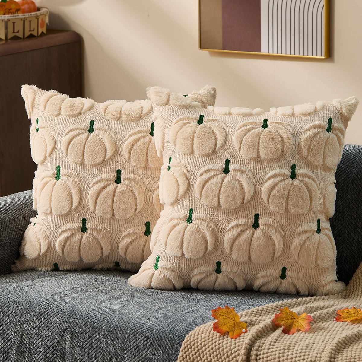 DFXSZ Fall Pillow Covers 18x18 2Pcs Rust Pumpkin Fall Decorations for Home
