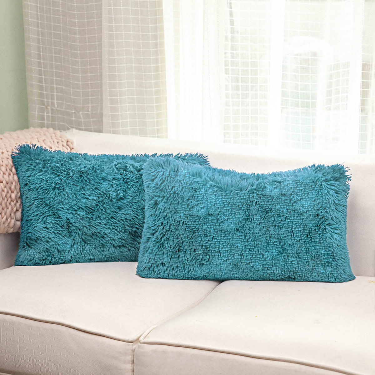 NordECO HOME Luxury Soft Faux Fur Fleece Cushion Cover Pillowcase Spring Decorative Throw Pillows Covers, No Pillow Insert, 18" x 18" Inch, White, 2 Pack