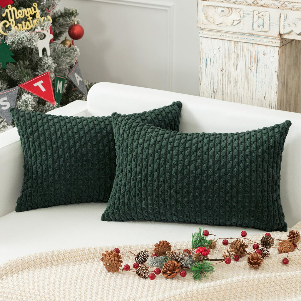 Kevin Textile Soft Corduroy 18x18 Inch Pillow Covers 2 Pack, Sage Green