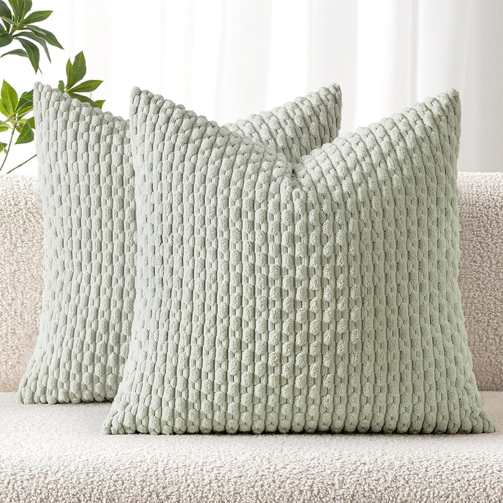 MIULEE Decorative Throw Pillow Covers 18x18 Sage Green Textured Corduroy