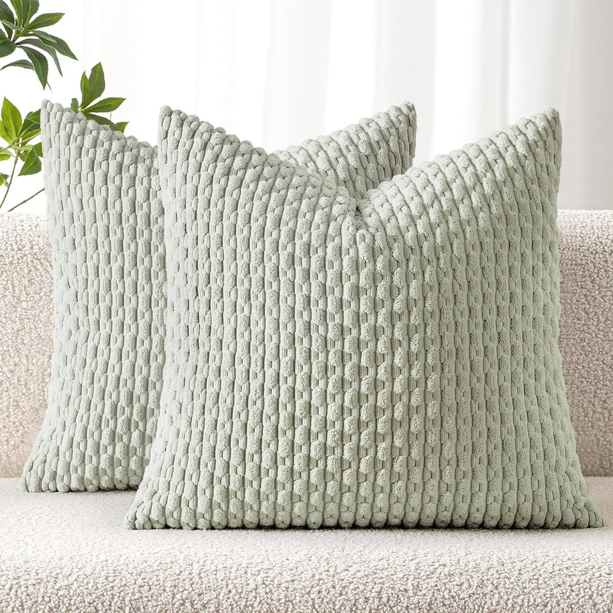 MIULEE Decorative Throw Pillow Covers 20x20 Cream White Textured Corduroy