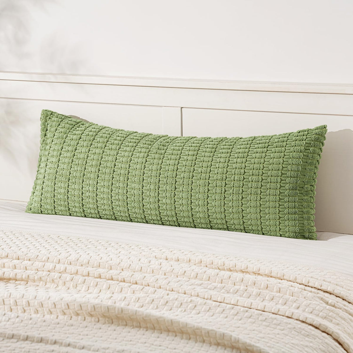 MIULEE Lumbar Corduroy Decorative Throw Pillow Covers 12x20 Cream White