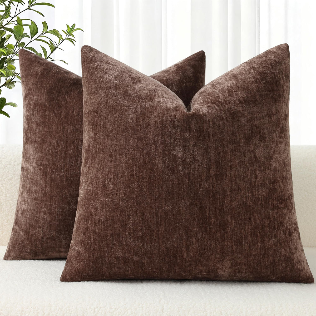 decorUhome Soft Chenille Moss Green Throw Pillow Covers 18X18 Set of 2