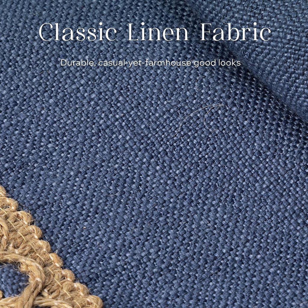 Phantoscope Pack of 2 Farmhouse Decorative Solid Throw Decorative Pillow Cover Burlap Linen Trimmed Tailored Edges Navy Blue 18 x 18 inches, 45 x 45 cm