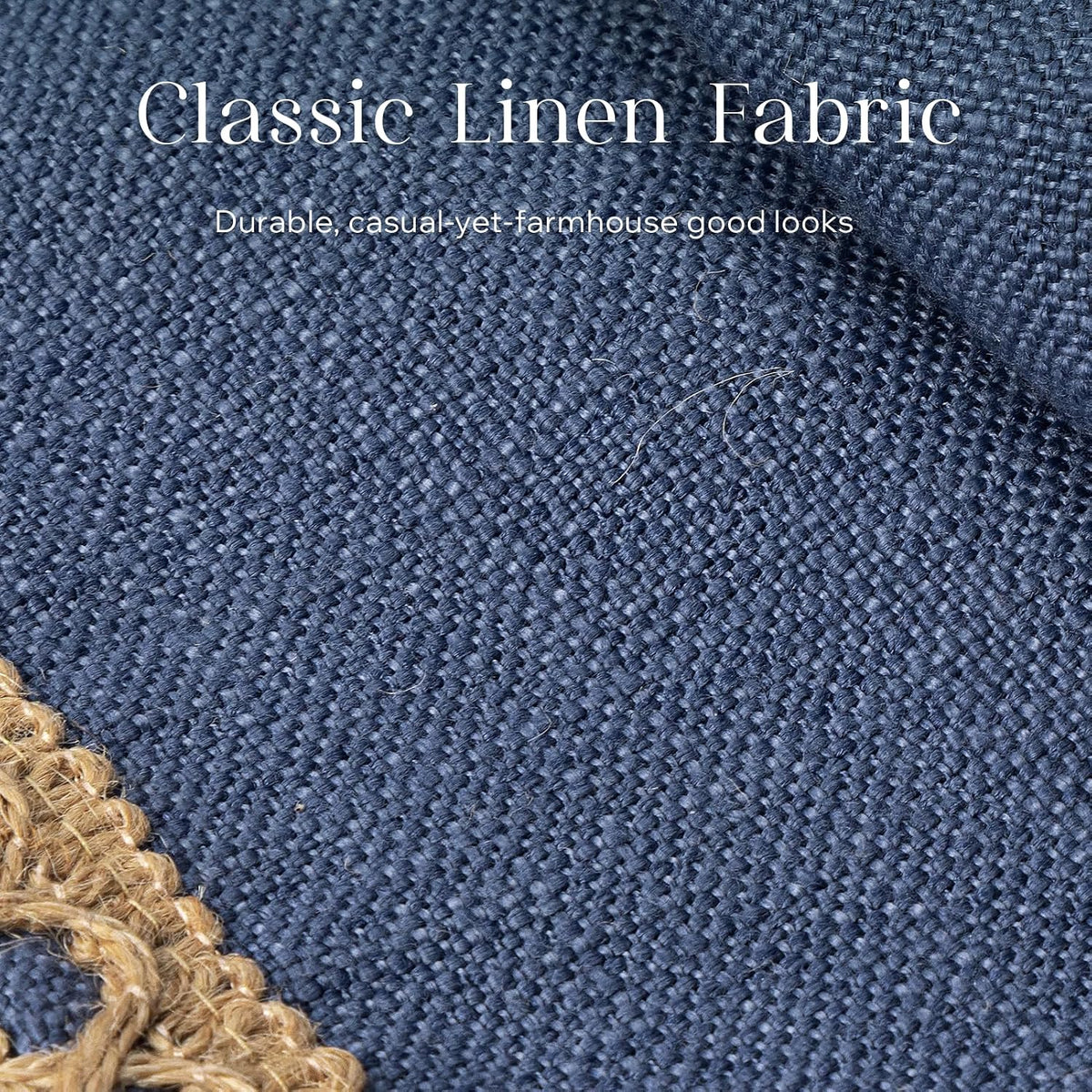 Phantoscope Pack of 2 Farmhouse Decorative Solid Throw Decorative Pillow Cover Burlap Linen Trimmed Tailored Edges Navy Blue 18 x 18 inches, 45 x 45 cm
