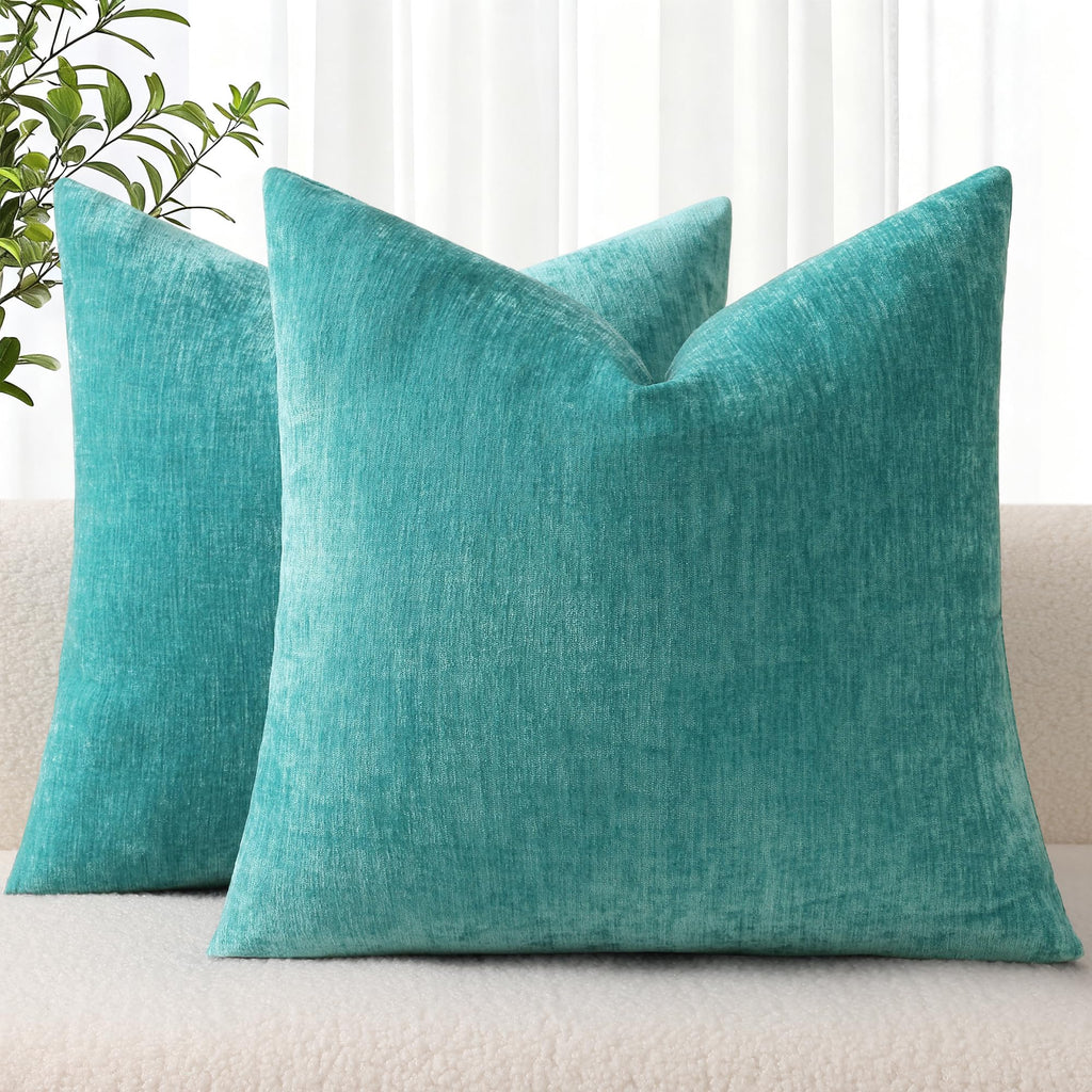 decorUhome Soft Chenille Moss Green Throw Pillow Covers 18X18 Set of 2