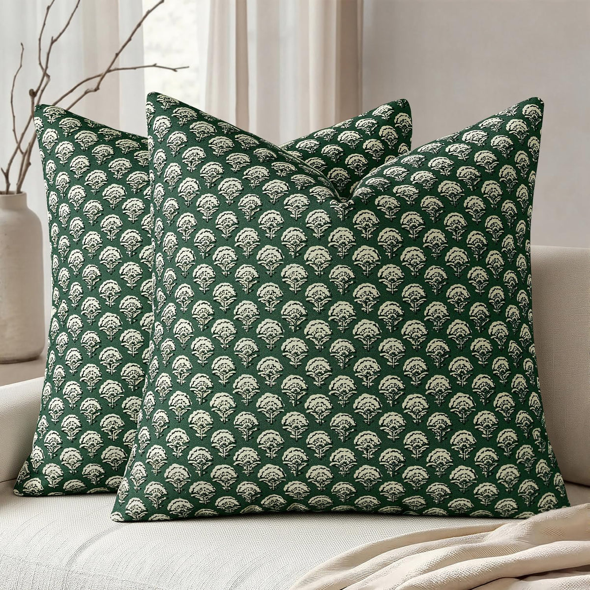 MIULEE Floral Print Decorative Pillow Covers 18x18, Light Taupe