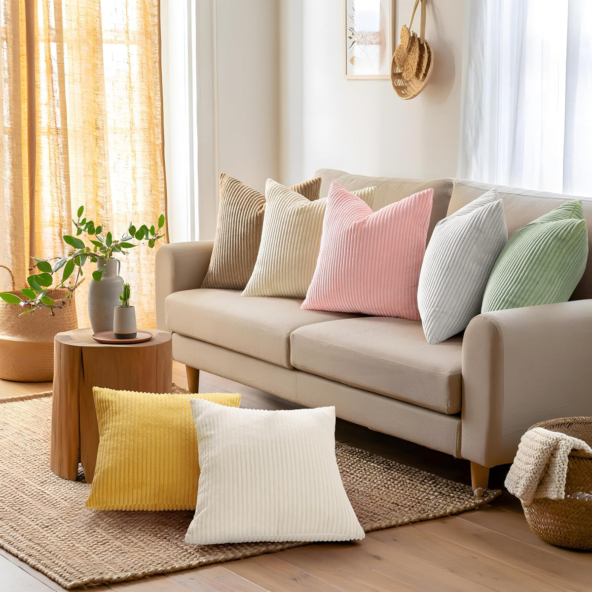 Mecatny Corduroy Fall Throw Pillow Covers 20x20 Set of 2 Mustard Yellow