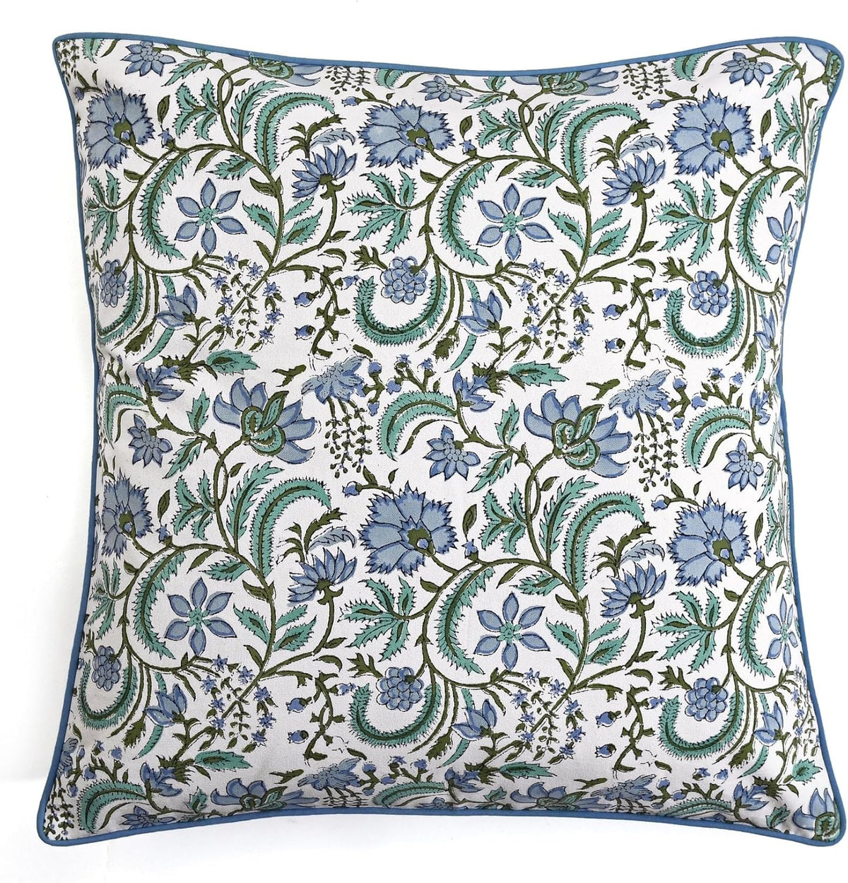 Ridhi Block Print Columbia Blue Pillow Cover 18" x 18" (Pack of 2) Decorative Couch Pillows for Living Room, Chic Boho Cute Outdoor Pillows Covers Gifts for Spring, Easter and Valentine