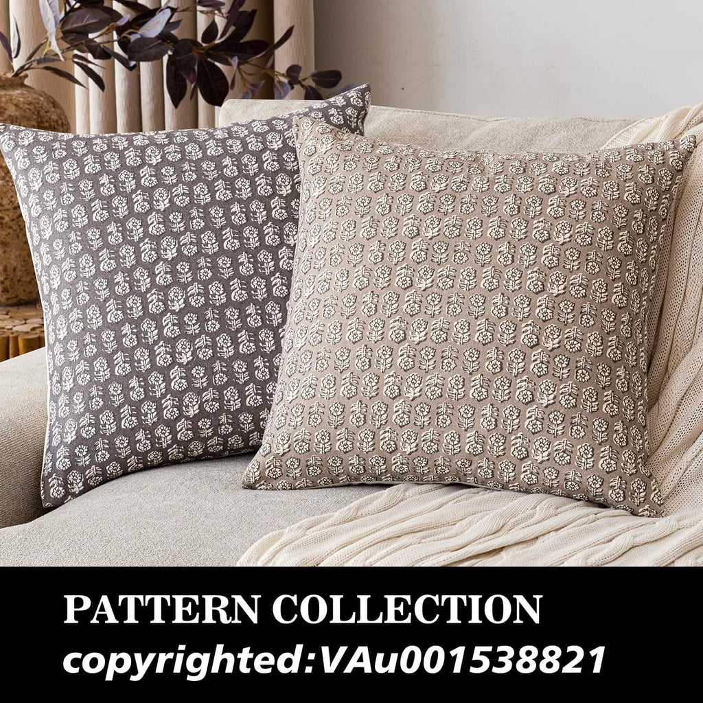 Foindtower Decorative Floral Print Throw Pillow Covers 20×20 Inch,Tan Taupe