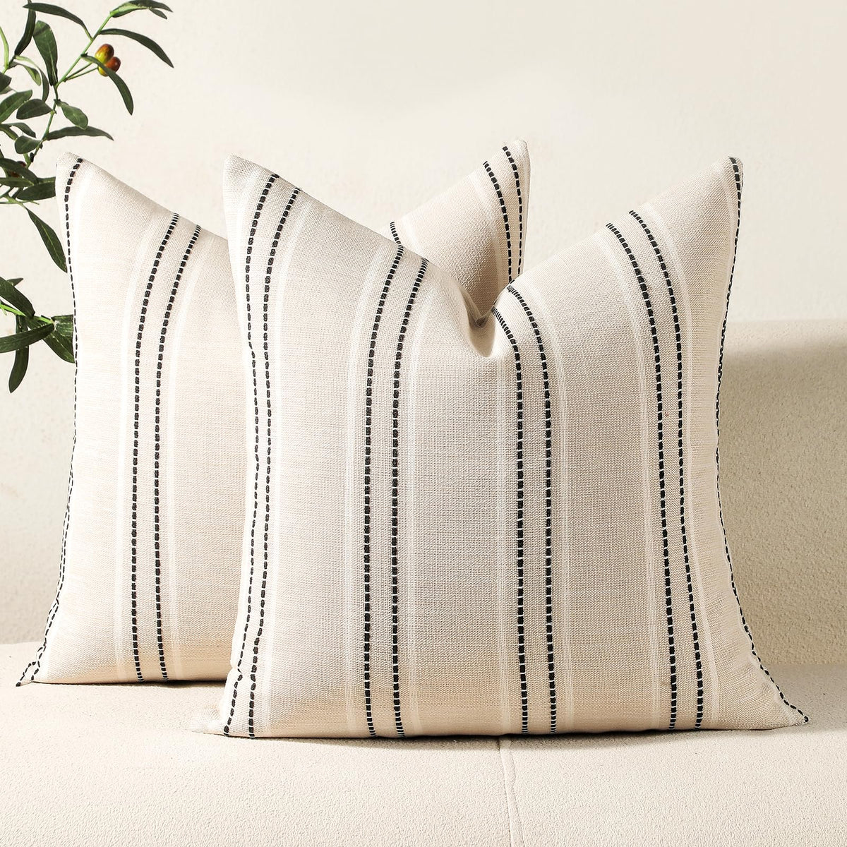 Hckot Decorative Throw Pillow Covers 20x20 Set of 2 Striped Pillow Covers