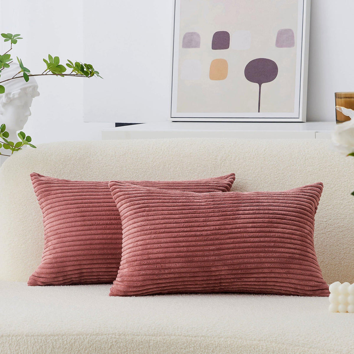 Home Brilliant Yellow Pillow Covers Summer Decorative Set of 2 Striped Corduroy Plush Velvet Throw Pillow Covers for Couch Decor, 18x18 inch, Light Yellow
