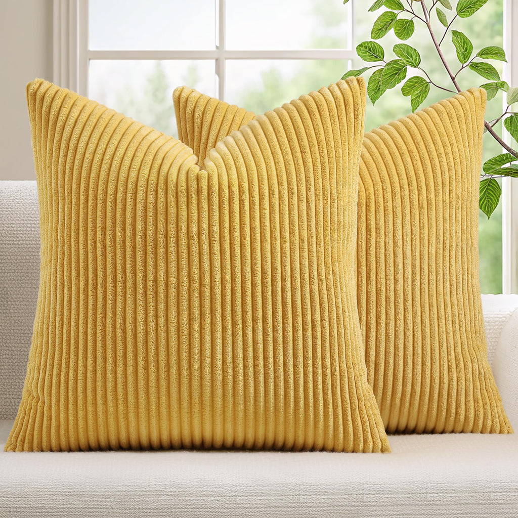 Mecatny Corduroy Fall Decorative Throw Pillow Covers 18x18 Set of 2 Khaki