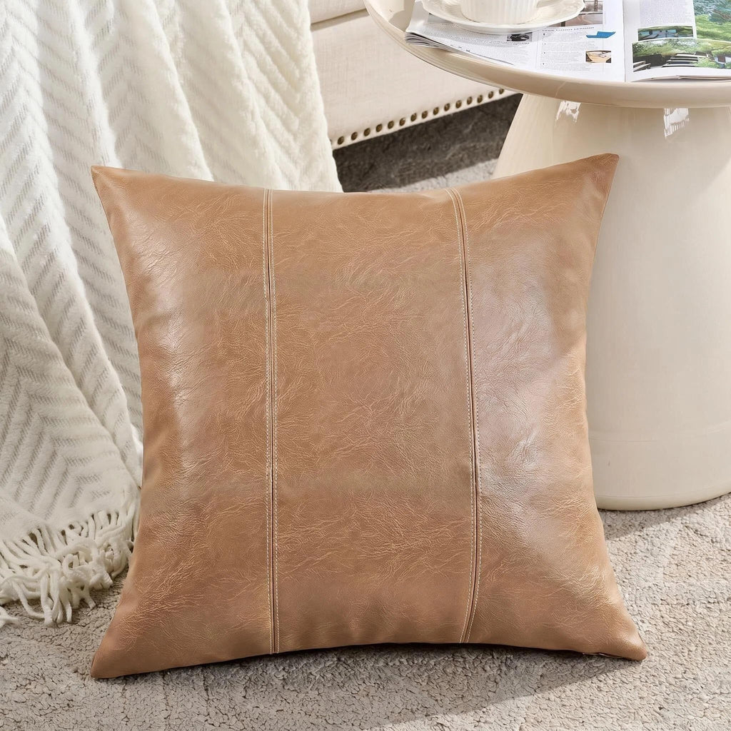 Fancy Homi Brown Boho Long Lumbar Faux Leather Body Decorative Throw Pillow Cover 14x36 Inch for Bedroom Couch Bed Sofa Bench, Hand Stitched Stylish Pillowcase, Rustic Modern Farmhouse Room Decor