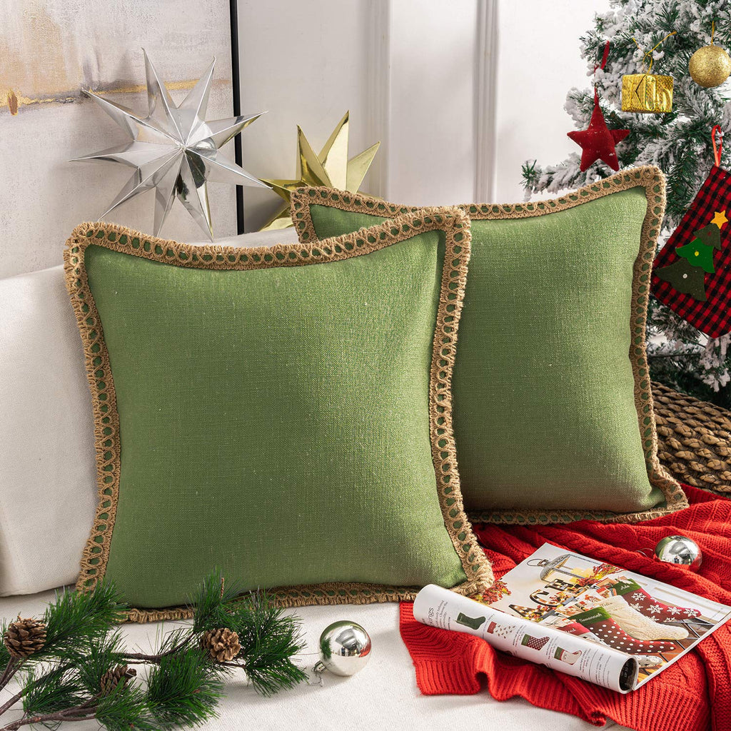 Phantoscope Pack of 2 Farmhouse Decorative Solid Throw Decorative Pillow Cover Burlap Linen Trimmed Tailored Edges Navy Blue 18 x 18 inches, 45 x 45 cm