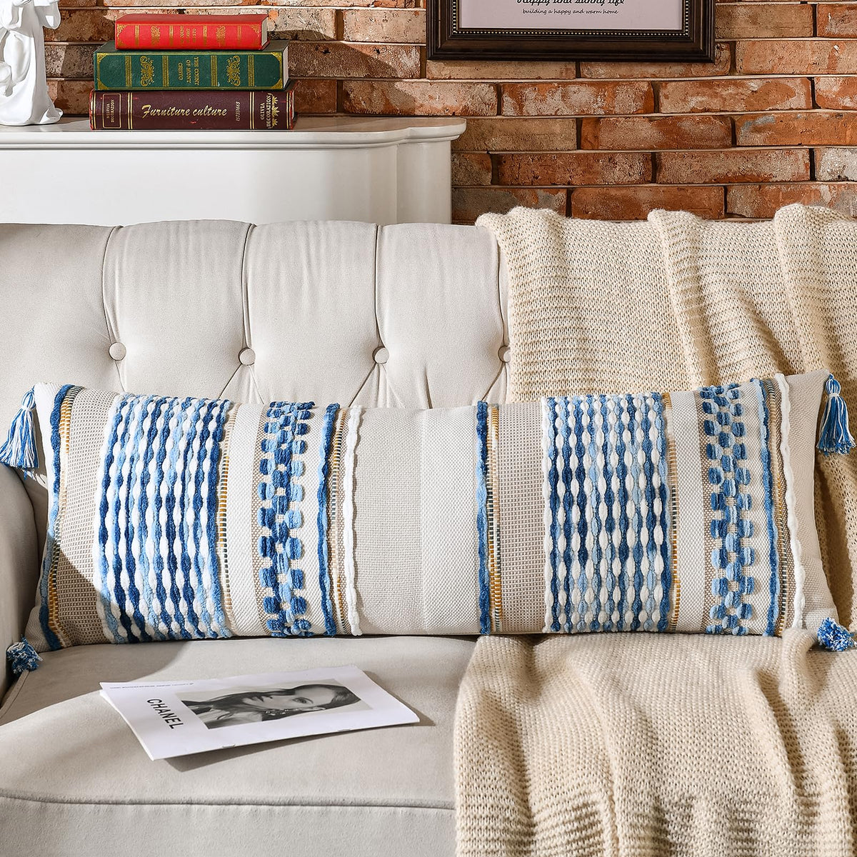 AmHoo Set of 2 Chenille Striped Textured Boho Throw Pillow Covers Aesthetic with Tassels Woven Decorative Pillow Case for Couch Bed Sofa Bedroom Modern Funky 18 x 18-Inch Brown