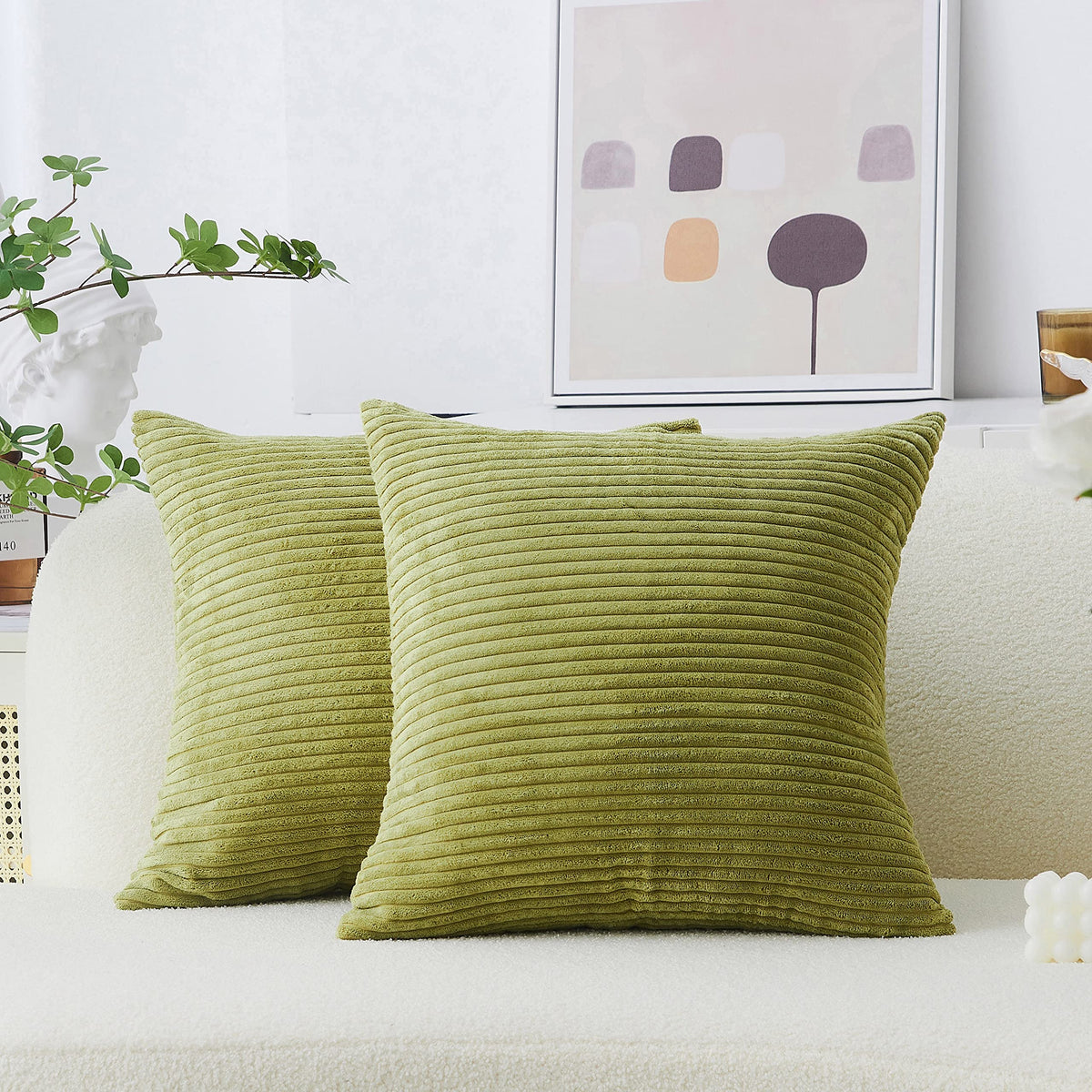 Home Brilliant Yellow Pillow Covers Summer Decorative Set of 2 Striped Corduroy Plush Velvet Throw Pillow Covers for Couch Decor, 18x18 inch, Light Yellow