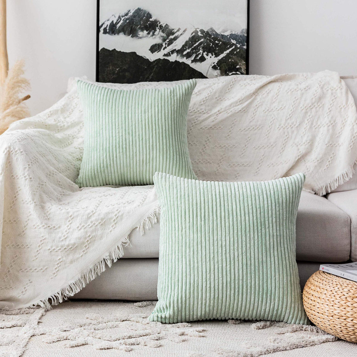 Home Brilliant Yellow Pillow Covers Summer Decorative Set of 2 Striped Corduroy Plush Velvet Throw Pillow Covers for Couch Decor, 18x18 inch, Light Yellow