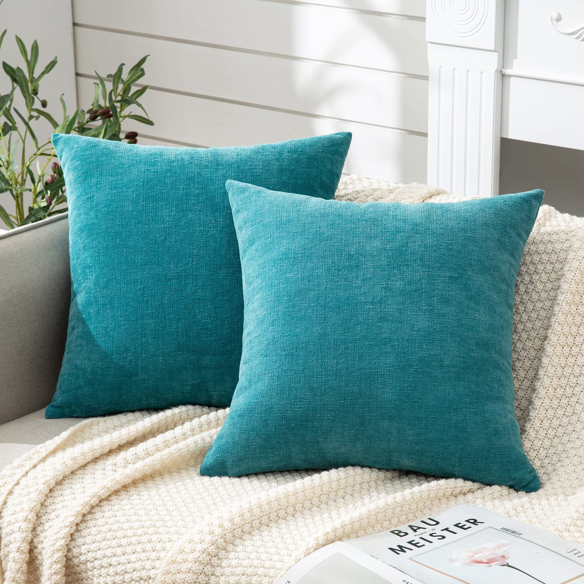 GAWAMAY Lumbar Support Pillow Decorative Rectangle Throw Pillow Covers 12"x20" Inch Set of 2, Soft Chenille Pillowcase for Living Room Bedroom Sofa Couch Cushion Cover Navy Blue 30x50cm (ONLY Covers)