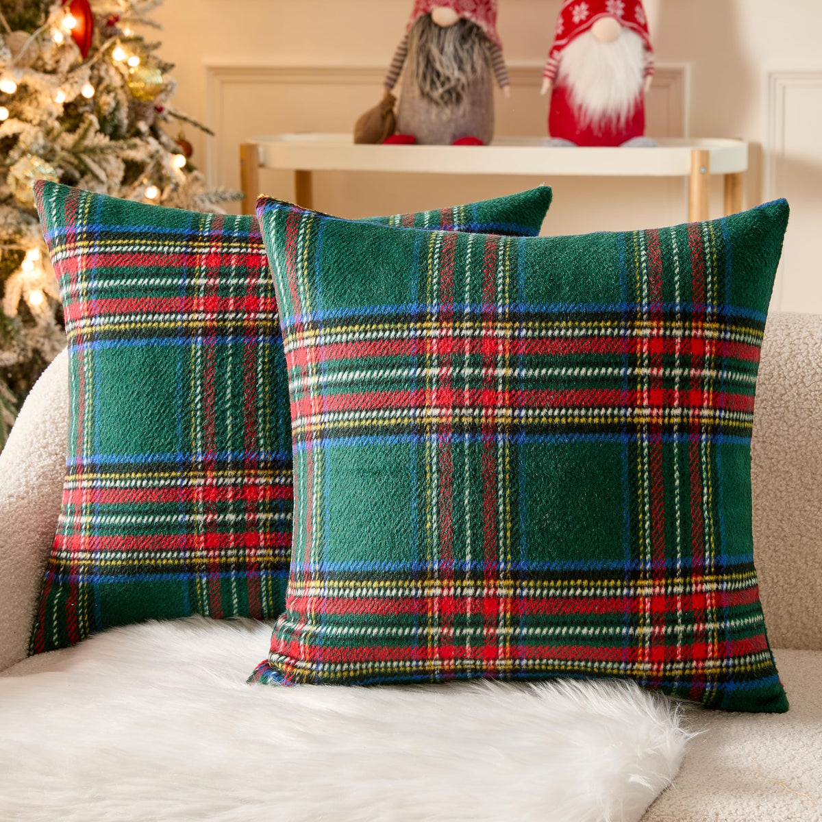 MIULEE Fall Plaid Decorative Pillow Covers Set of 2 20x20 Brown