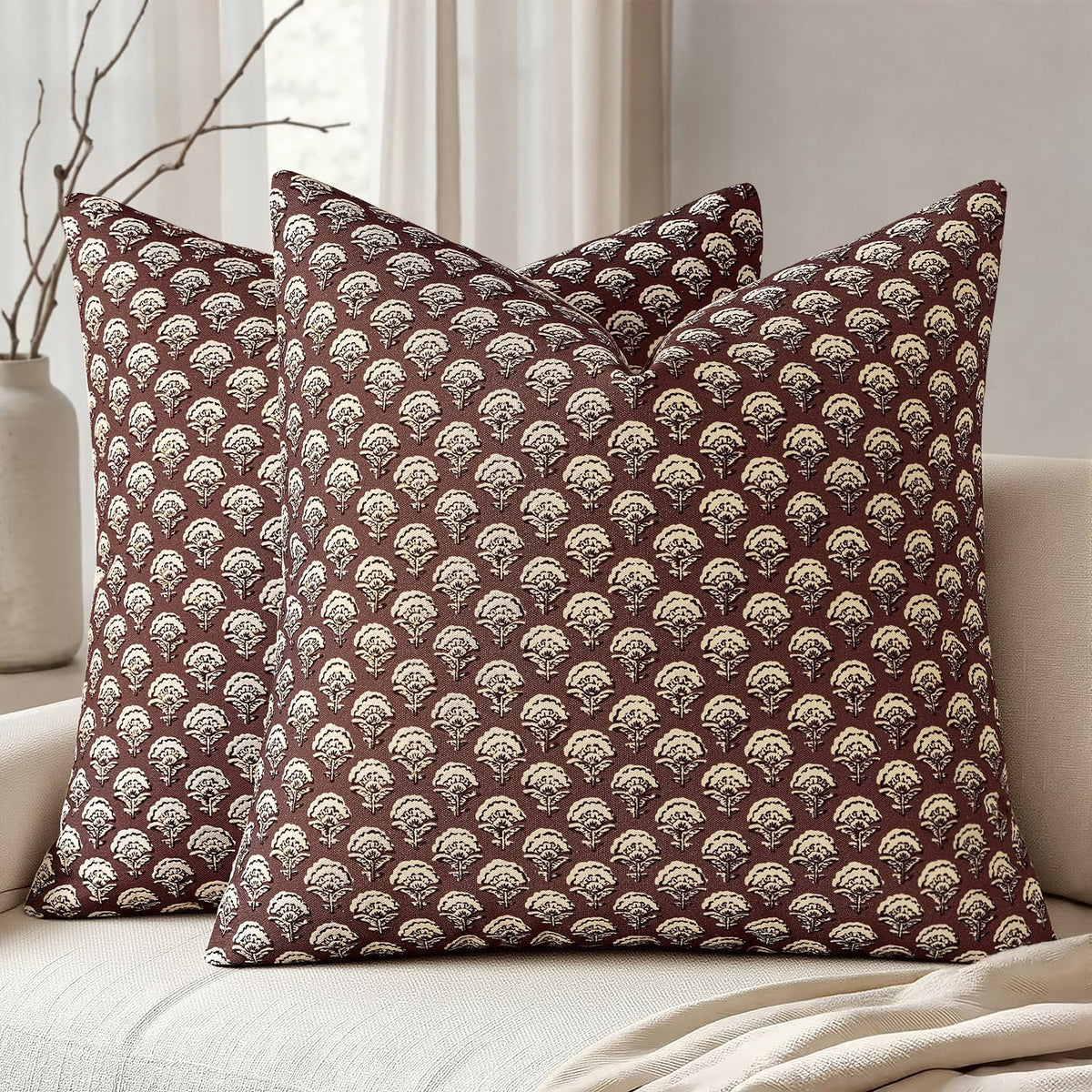 MIULEE Floral Print Decorative Pillow Covers 18x18, Light Taupe