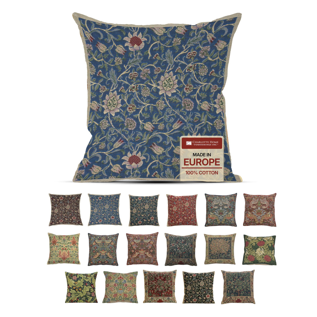 William Morris Fleurs de Morris Red Tapestry Throw Pillow Cover 16 x 16 in