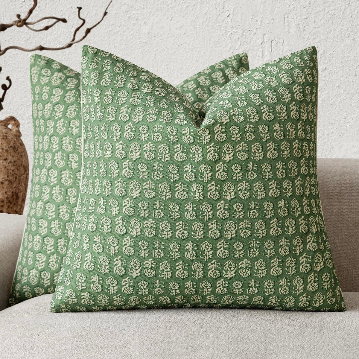 Foindtower Decorative Floral Print Throw Pillow Covers 20×20 Inch,Tan Taupe