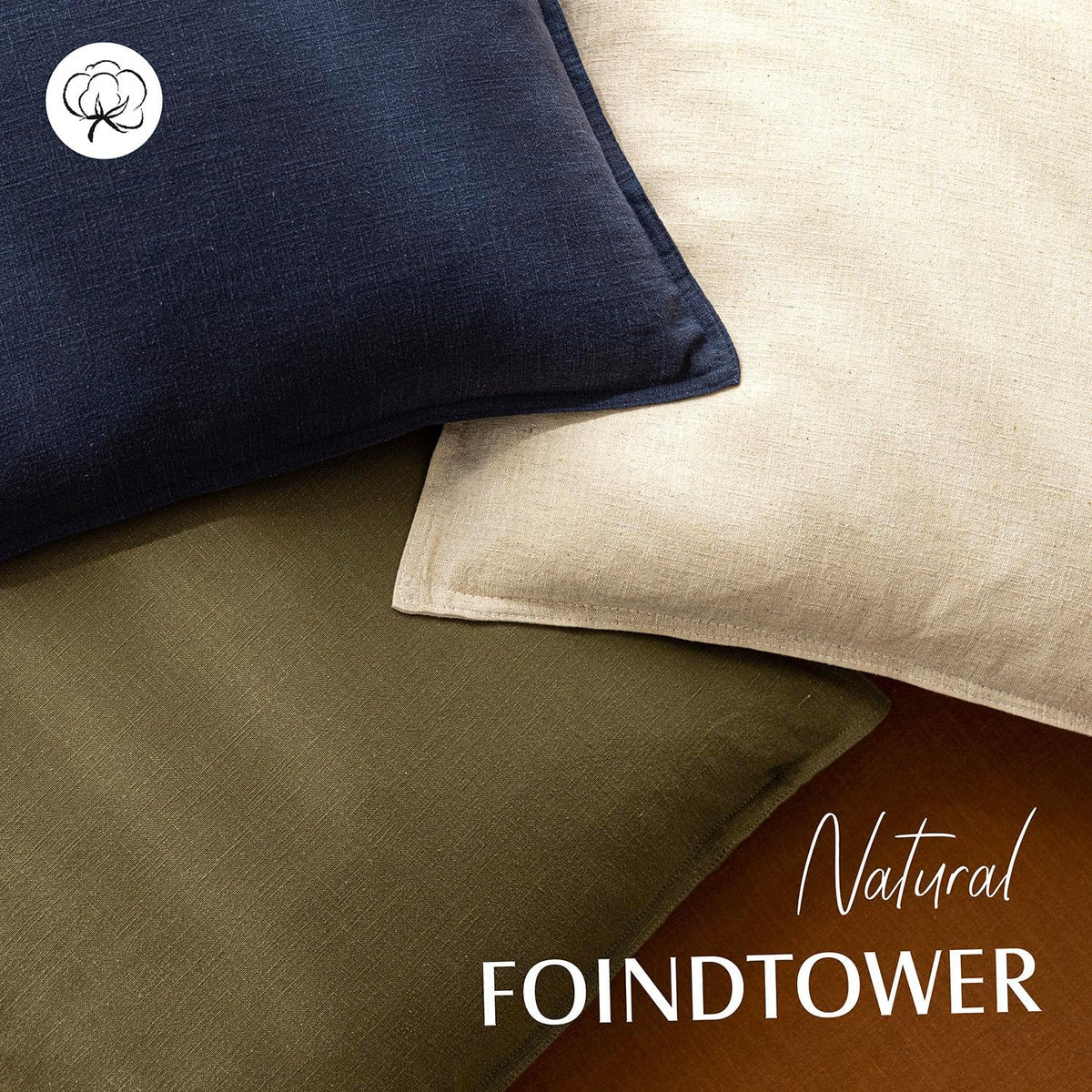 Foindtower Linen Solid Decorative Throw Pillow Covers 20x20 Natural Beige