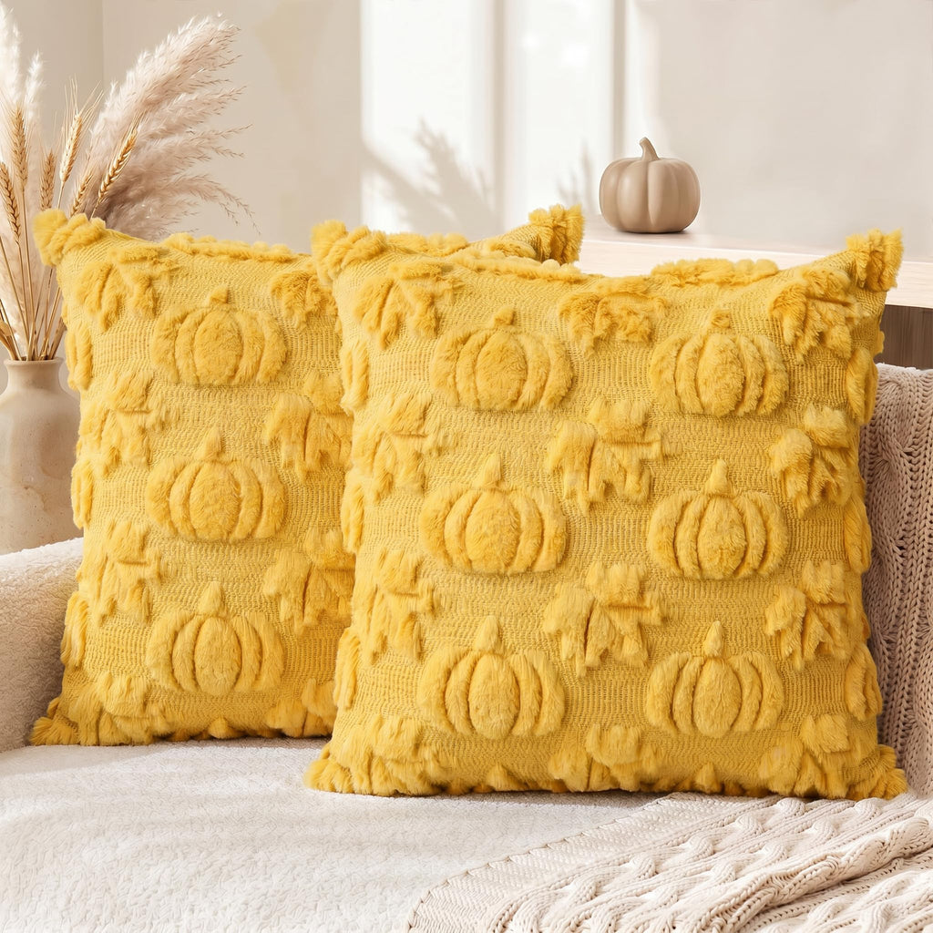 AVOIN colorlife Beige Fall Pumpkin Throw Pillow Covers 18x18 Inch