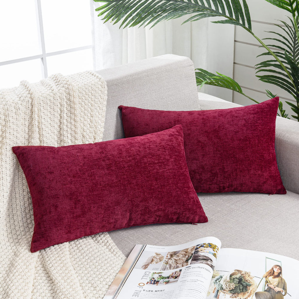GAWAMAY Lumbar Support Pillow Decorative Rectangle Throw Pillow Covers 12"x20" Inch Set of 2, Soft Chenille Pillowcase for Living Room Bedroom Sofa Couch Cushion Cover Navy Blue 30x50cm (ONLY Covers)
