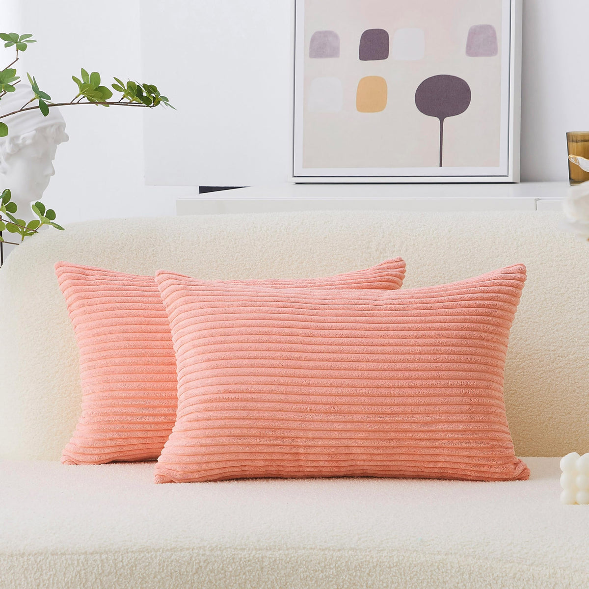 Home Brilliant Yellow Pillow Covers Summer Decorative Set of 2 Striped Corduroy Plush Velvet Throw Pillow Covers for Couch Decor, 18x18 inch, Light Yellow