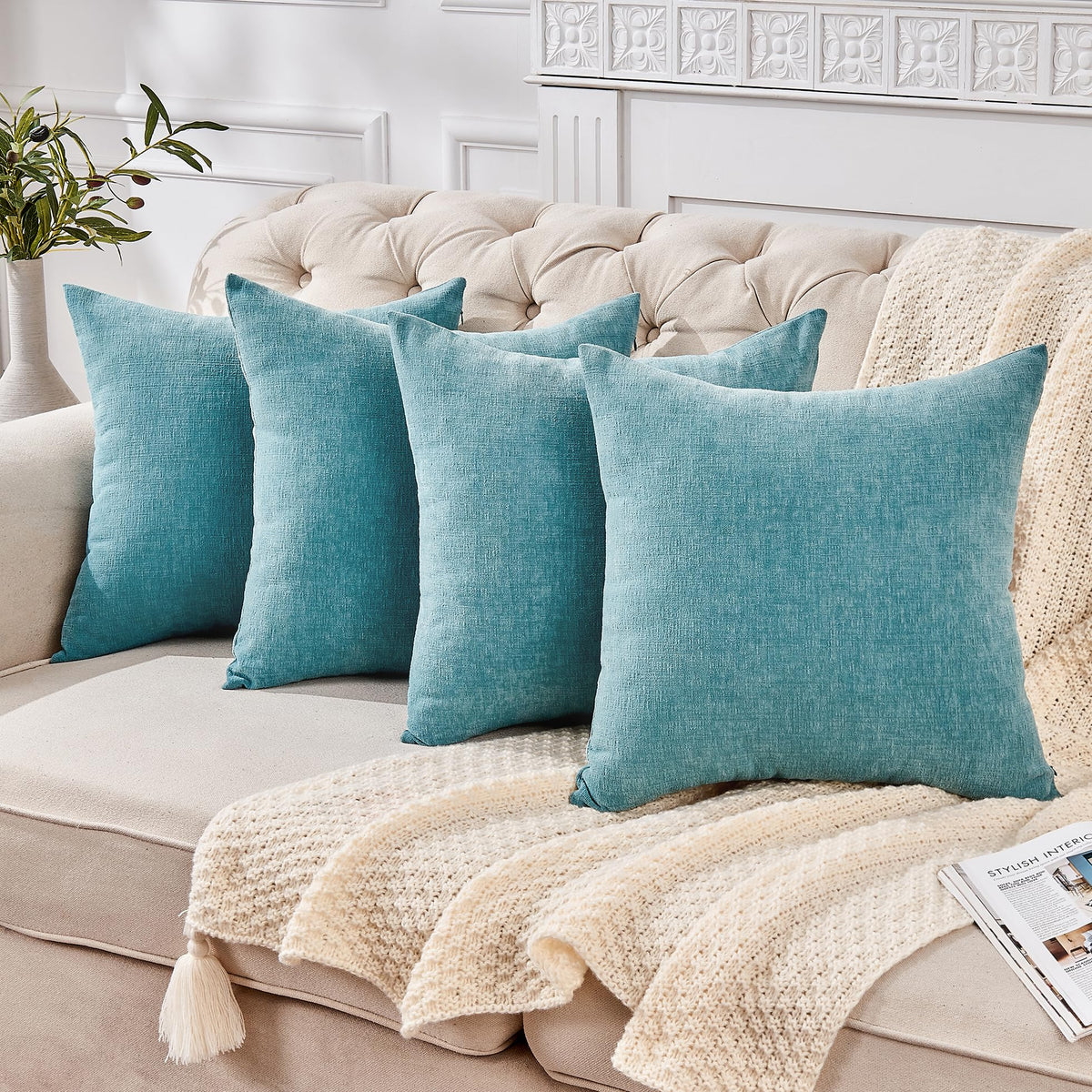GAWAMAY Lumbar Support Pillow Decorative Rectangle Throw Pillow Covers 12"x20" Inch Set of 2, Soft Chenille Pillowcase for Living Room Bedroom Sofa Couch Cushion Cover Navy Blue 30x50cm (ONLY Covers)