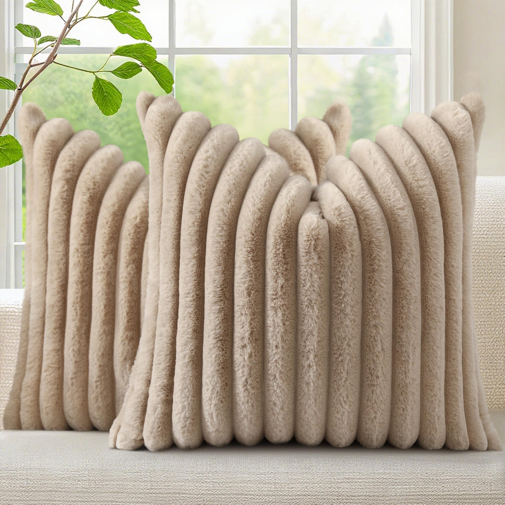 decorUhome Fall Faux Fur Throw Pillow Covers 18x18 Set of 2 Rust