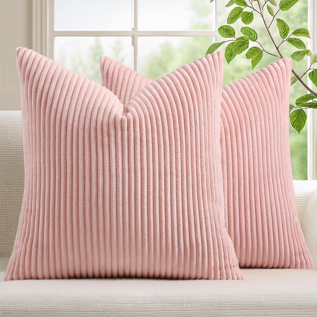 Mecatny Corduroy Fall Decorative Throw Pillow Covers 18x18 Set of 2 Khaki