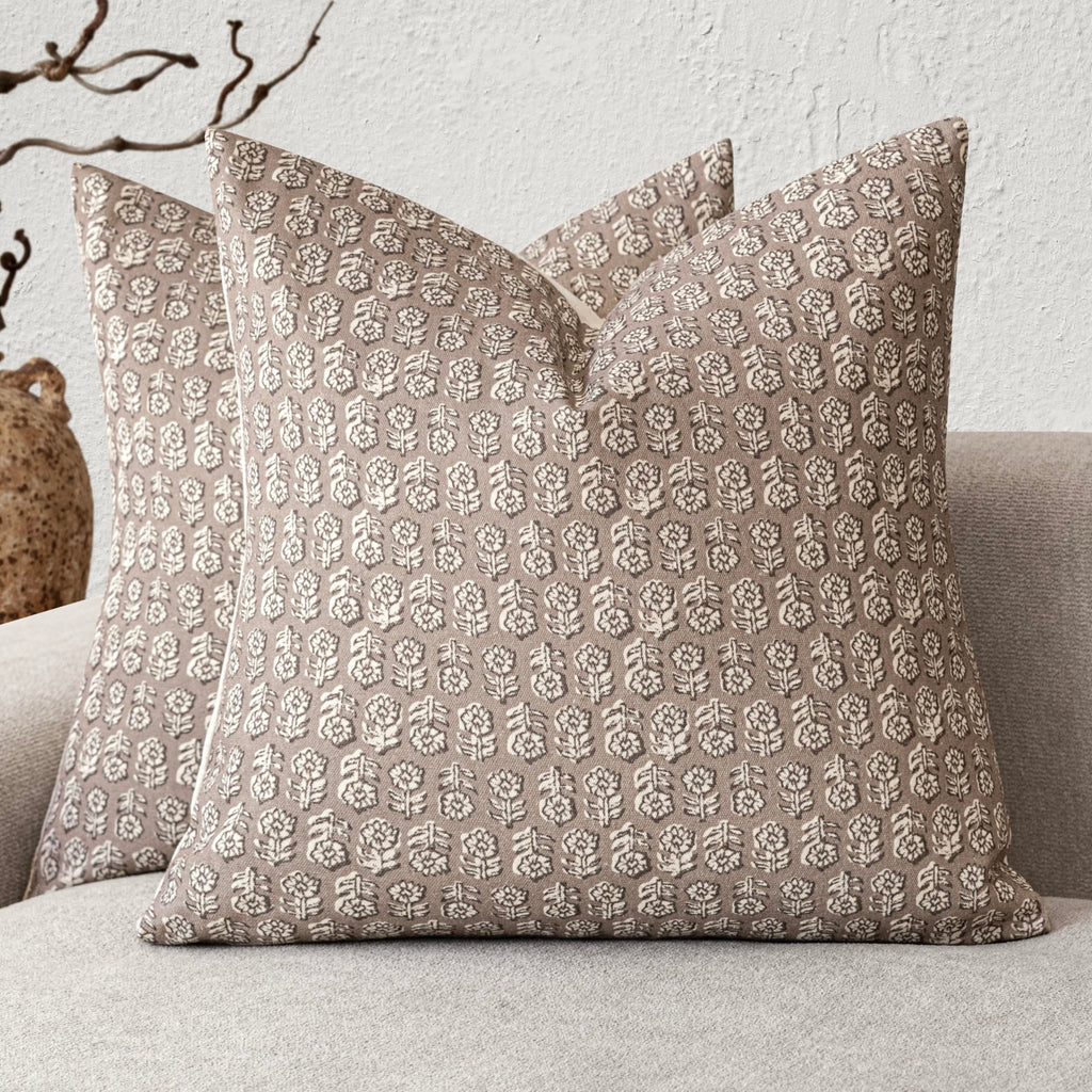 Foindtower Decorative Floral Print Throw Pillow Covers 20×20 Inch,Tan Taupe