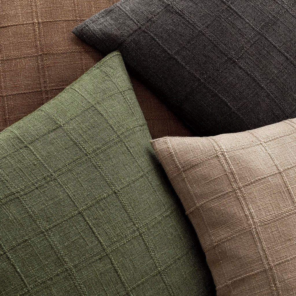 Foindtower Boho Linen Check Decorative Throw Pillow Cover 20×20 Olive Green