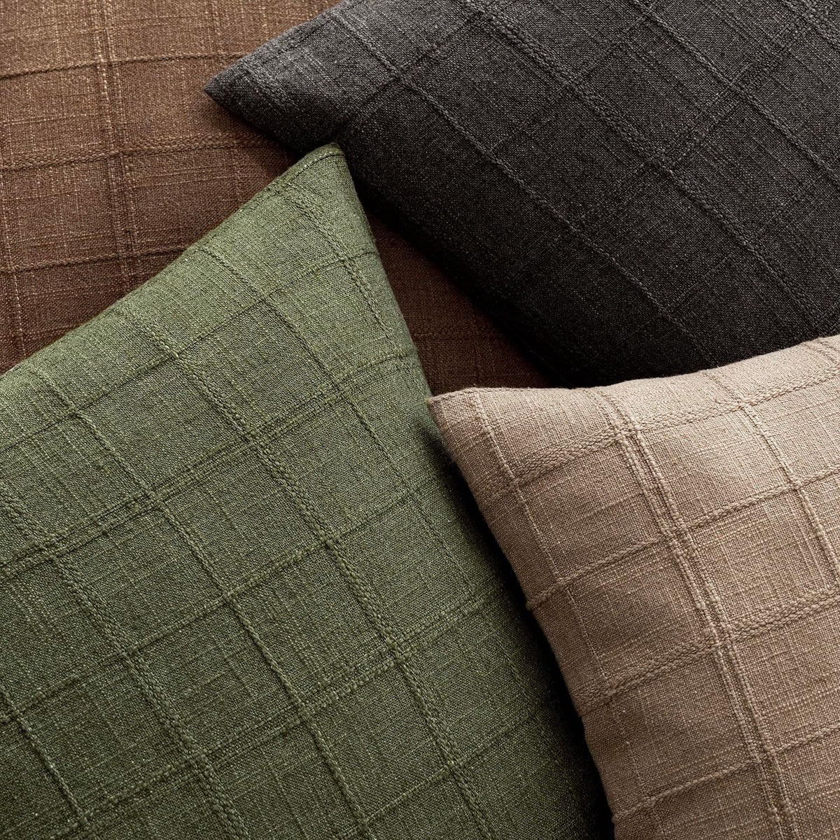 Foindtower Boho Linen Check Decorative Throw Pillow Cover 20×20 Olive Green