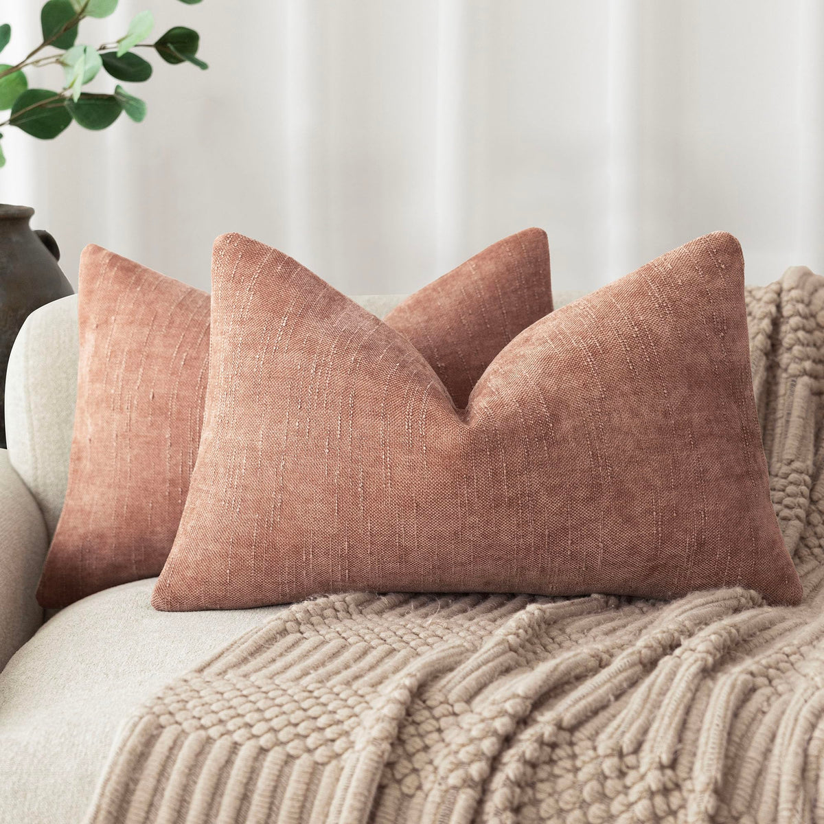 Foindtower Solid Textured Chenille Throw Pillow Covers 20x20 Inch,Taupe