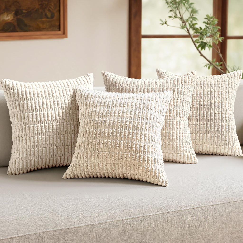 MIULEE Pack of 4 Corduroy Decorative Throw Pillow Covers 18x18 Inch Brown
