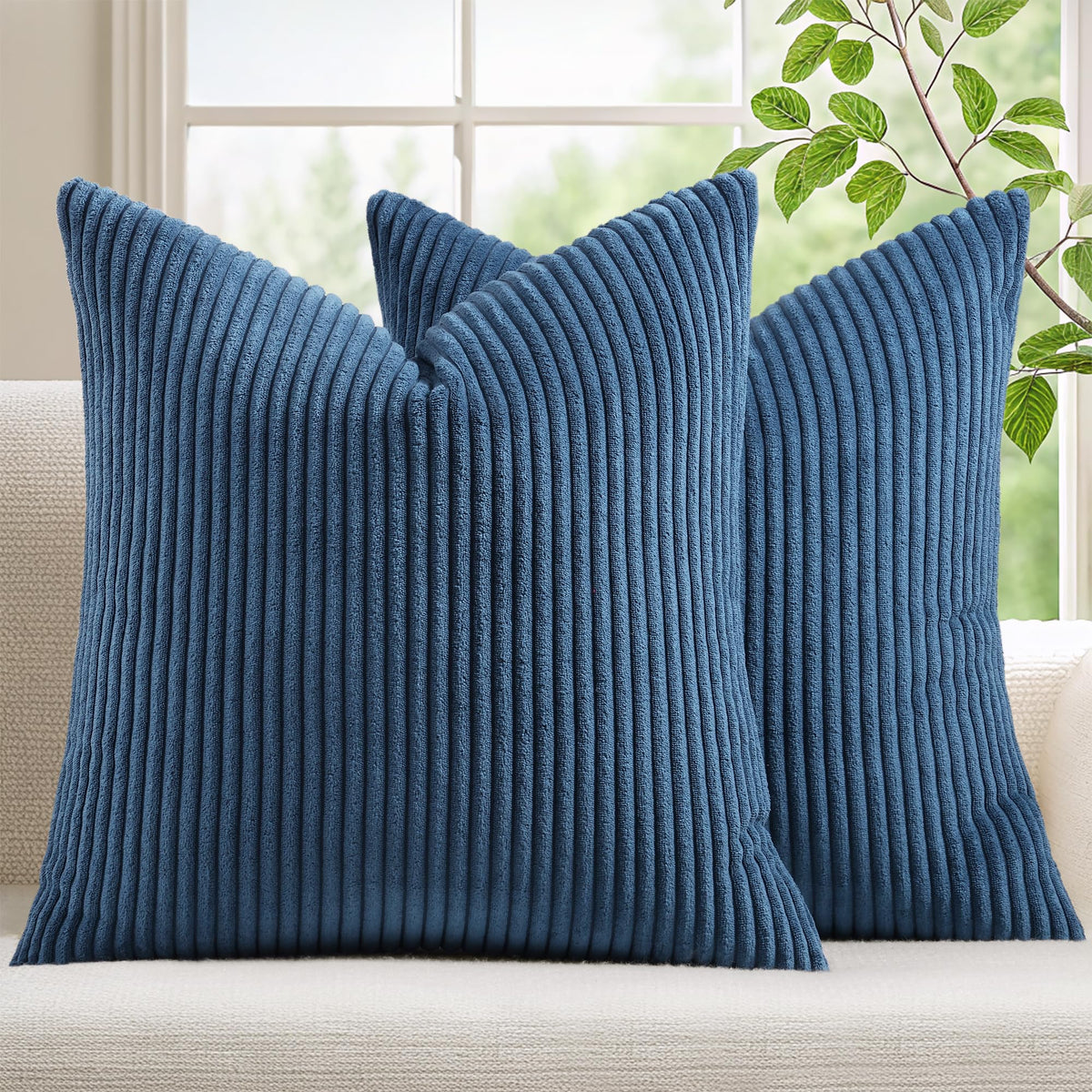 Mecatny Corduroy Fall Decorative Throw Pillow Covers 18x18 Set of 2 Khaki