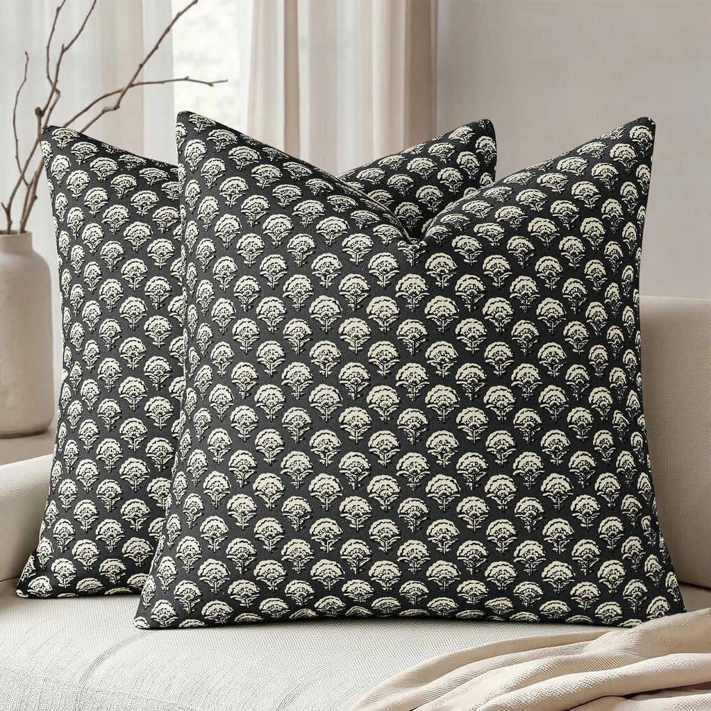 MIULEE Floral Print Decorative Pillow Covers 18x18, Light Taupe