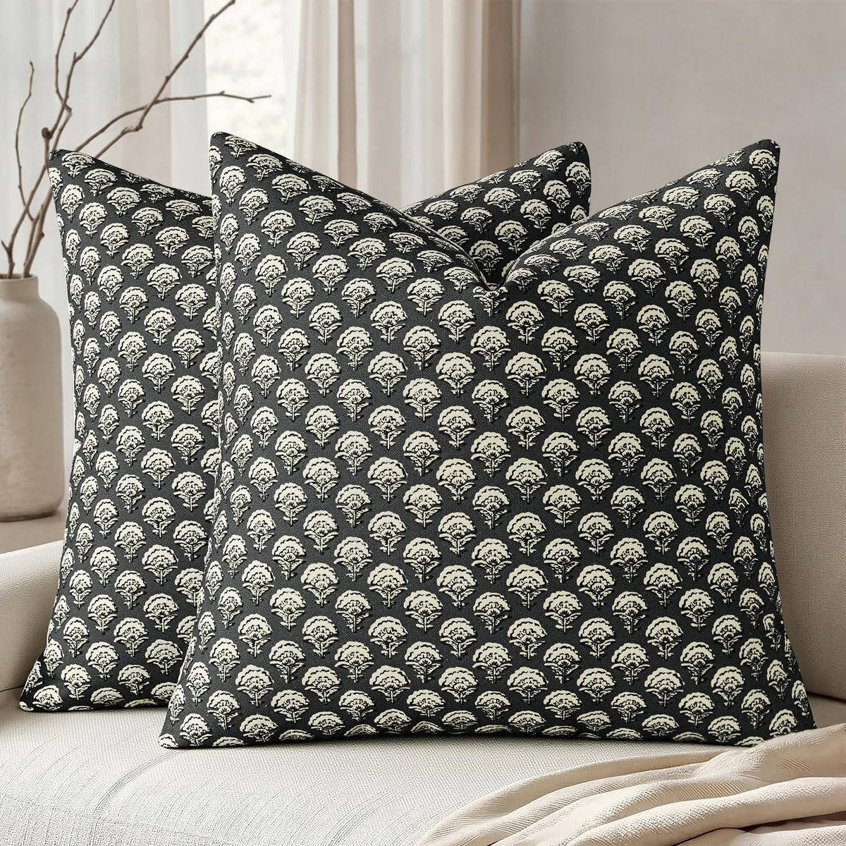 MIULEE Floral Print Decorative Pillow Covers 18x18, Light Taupe